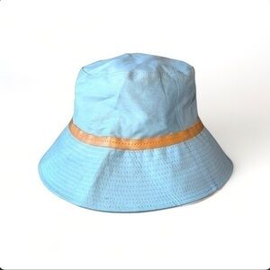 COACH Light Blue Cotton Bucket Hat White Leather Trim Y2K Baby Blue